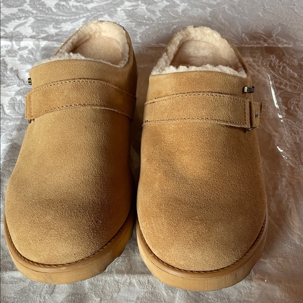 BearPaw Chestnut Suede Shearling-Lined Slip-On NWOT Sz 10